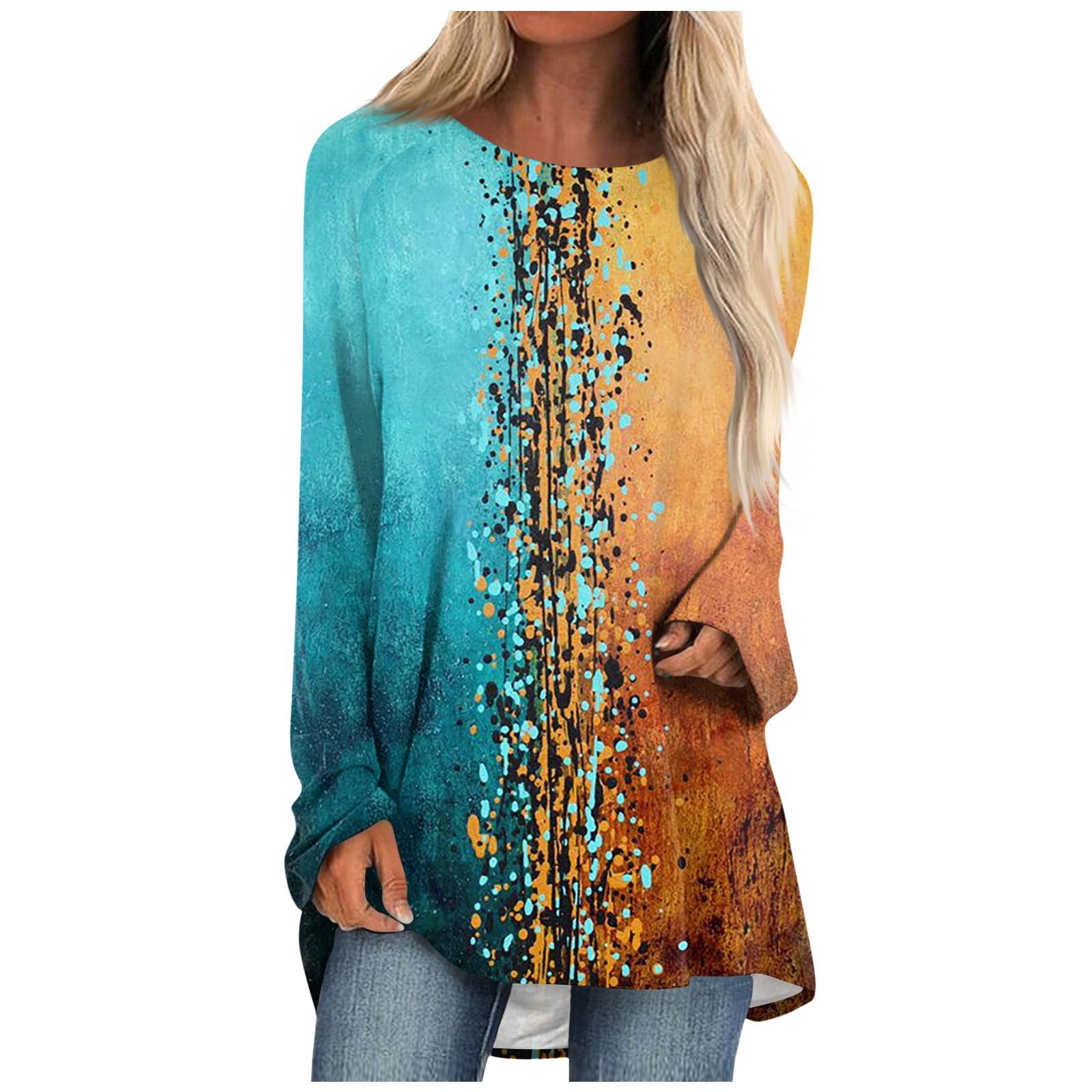 

Женский модный повседневный топ с круглым вырезом и длинным рукавом средней длины с цветочным принтом XXXL