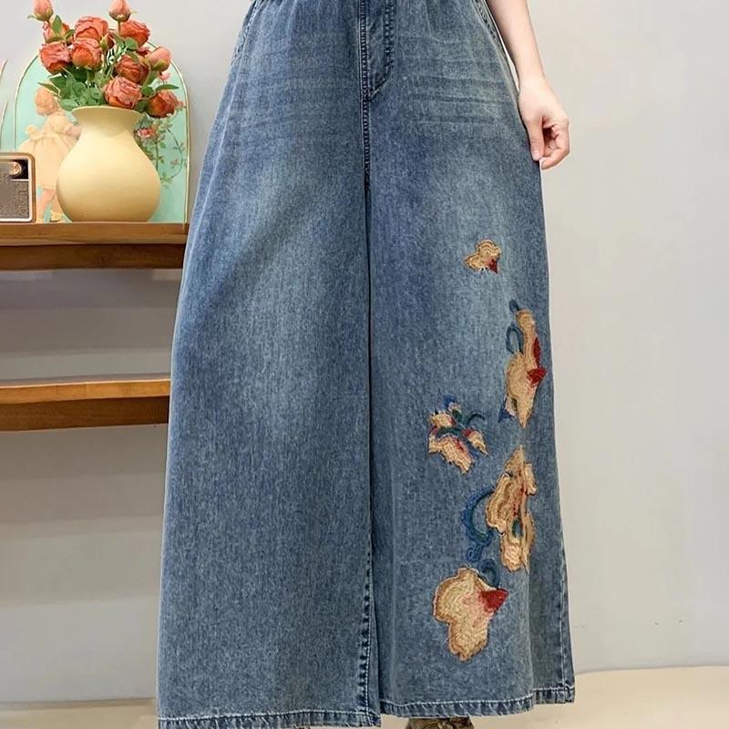 Pants Summer Cotton Women Plus Size Loose Jean Pants Versatile Casual High-waisted Wide-leg Denim Pants