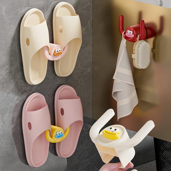 4Pcs Self-Adhesive Towel Hooks Cartoon Shape Slipper Rack Hanger Punching Free Small Item Hanging Hook