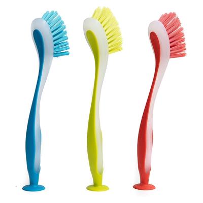 3 Stück Küchenscheuerbürsten mit starker Saugnapfbasis Ergonomischer langer Griff Helle Farbe Für Spülbeckenreinigungswerkzeug