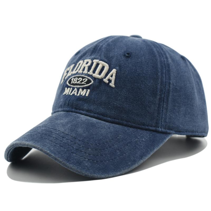 Vintage gewaschene Cowboy-Baseballkappe für Herren Damen FLORIDA Stickerei Sonnenkappe Lässige Snapback Hip Hop Mütze Gebogener Schirm Softtop-Hut