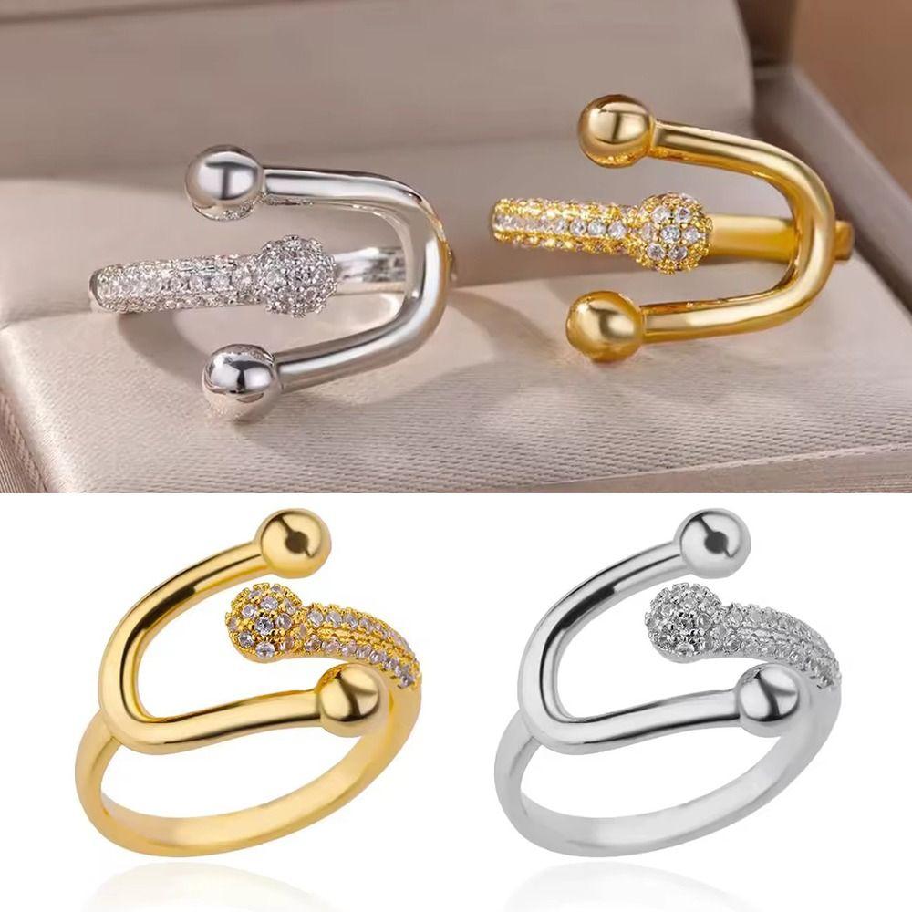 Bague en cuivre avec zircon micro-incrusté pour femmes Bijou minimaliste Cadeau Pour femmes Port quotidien