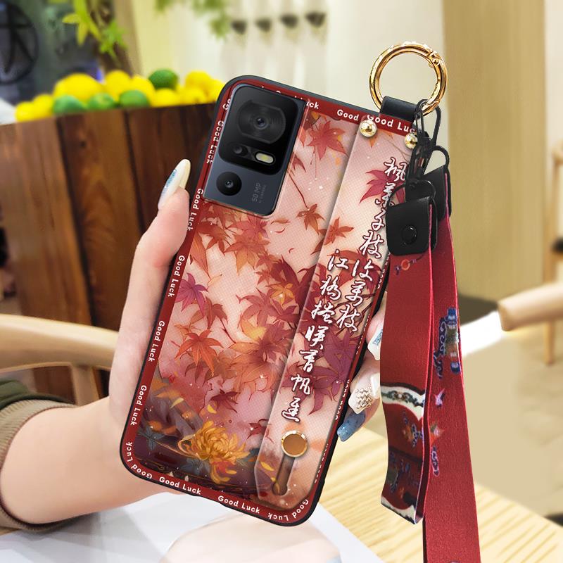 Durable Phone Holder Phone Case For TCL 40SE/T610K Silicone Dirt-resistant Wristband Chinese style Anti-knock Ring