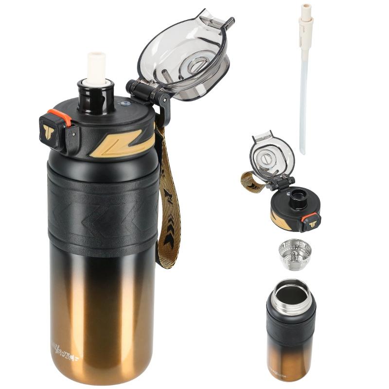 Thermal mug with straw, leak-proof, non-slip, 500ml - black gold