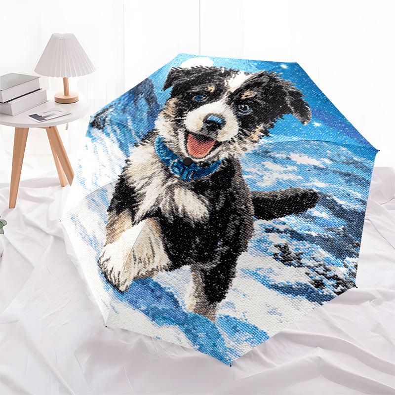 1 PC Automatic Folding Umbrella - Mountain Puppy Pattern, Portable & Foldable Design with 8 Ribs, Christmas Birthday Gifts