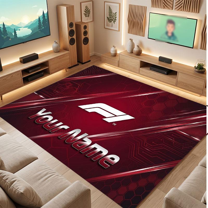F1 Personalized Crystal Velvet Carpet, Customized Name Text Soft Anti‑Slip Rug for Living Room Bedroom