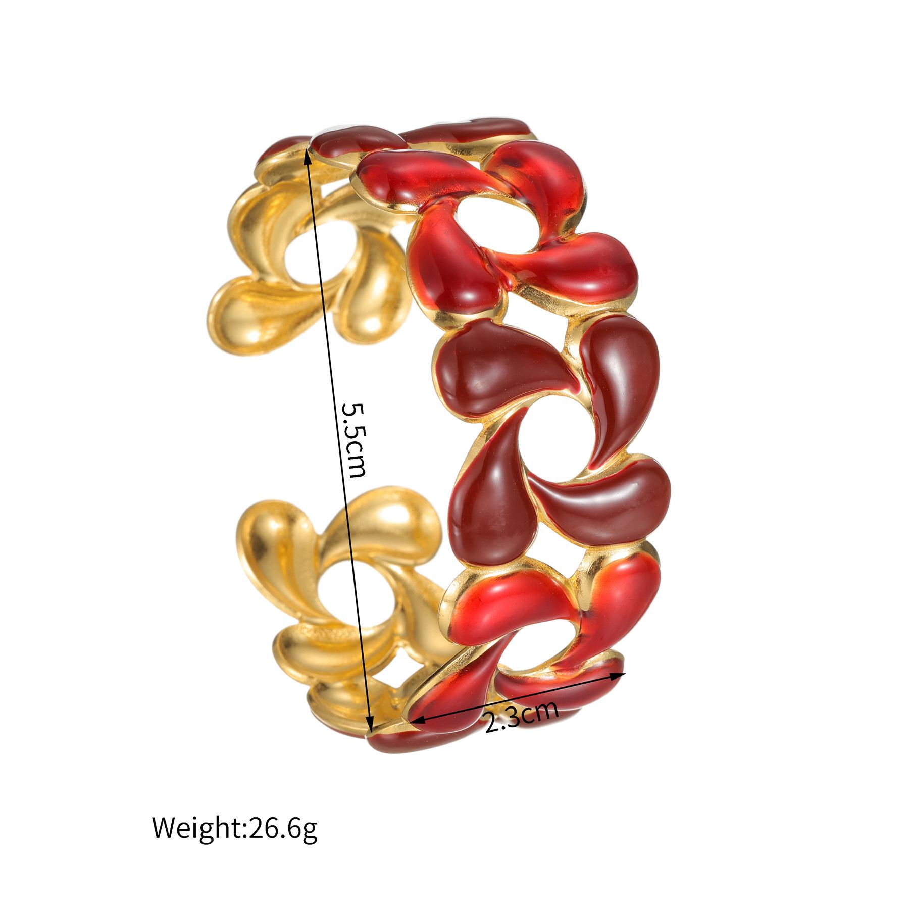 

Red Water Drop Thread Open Bangle - Women s Light Luxury High-End Stainless Steel Wide Bracelet