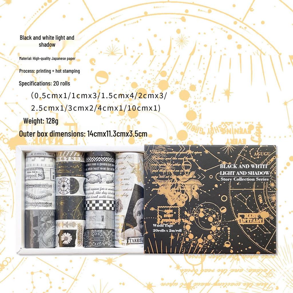 AGUGU Story Collection Gold Foil Retro Journal Washi Tape & DIY Decorative Stickers Set