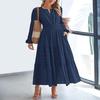 Women's Spring Summer Elegant V-Neck Ruched Waist Flared Long Sleeve Maxi Dress Fashion Casual Party Dress