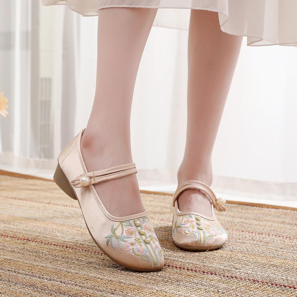 [Yuzhu] 2025 Spring New Ethnic Style Classical Embroidered Shoes New Chinese Style Women's Shoes Cheongsam Matching Shoes