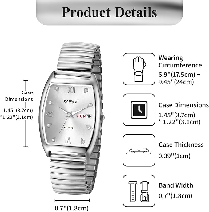 Stylish Silver Couple's Watches, One Size Fits All: Analog Display, Day of the Week Calendar, Stainless Steel Quartz Movement, Leisure, Business,