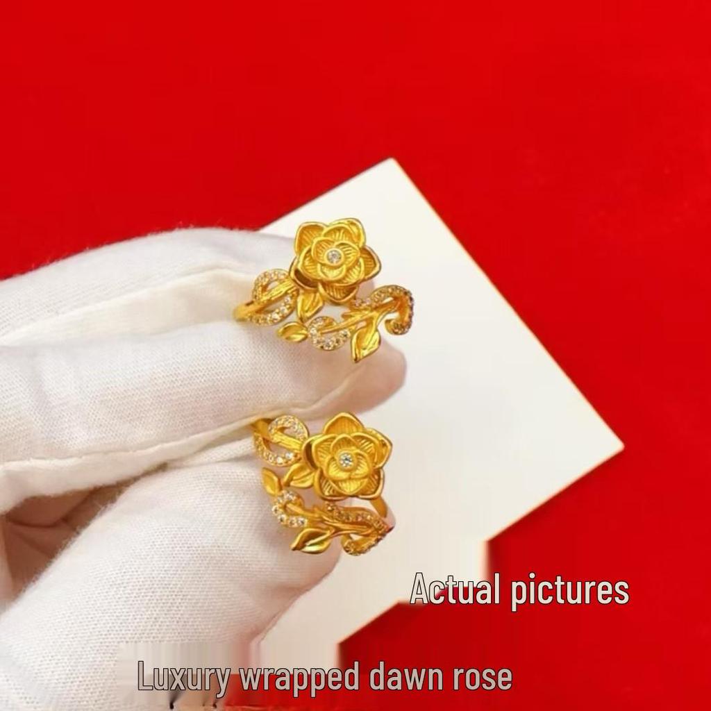 Vietnam Gold Sand Light Luxury Rose Winding Ring for Women - Fashionable Floral Plain Jewelry Ring