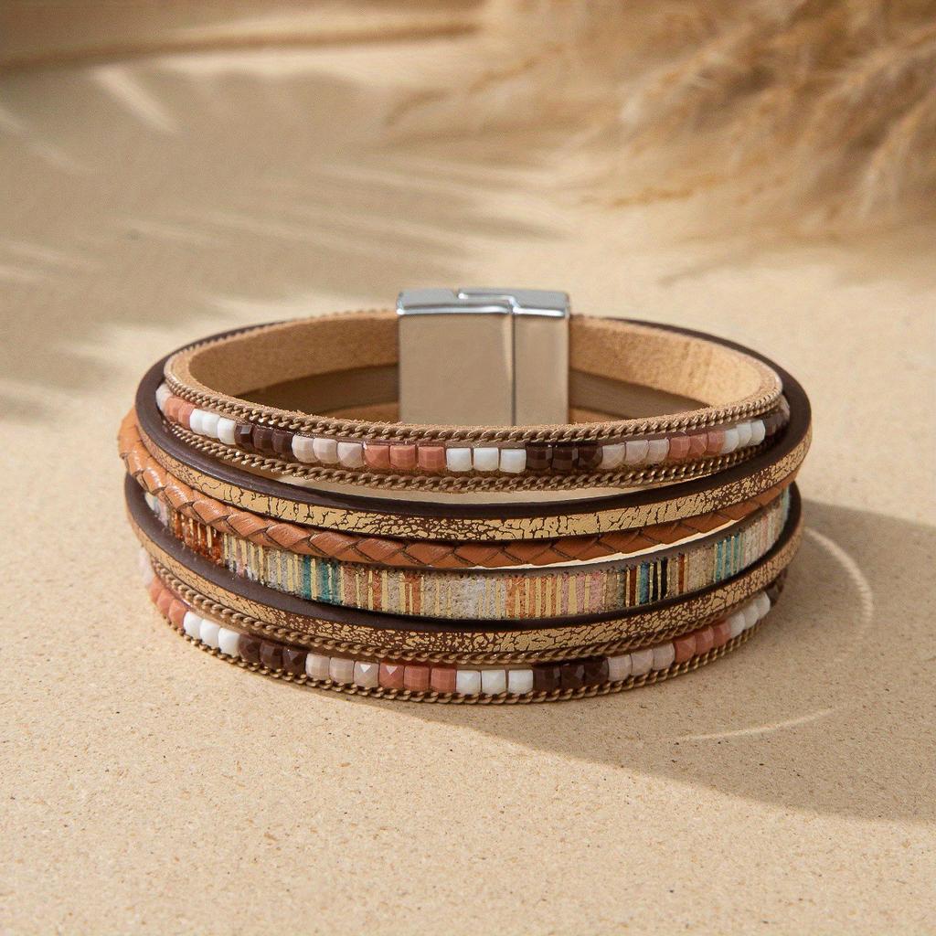 Hot and sexy leopard print magnetic buckle bracelet ins style design is sweet and cool exaggerated pu leather jewelry tide