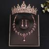 3pcs/set Luxury Bridal Jewelry Sets Crystal Water Drop Tiaras Crown Necklace Earrings Silver Color Sparkling