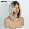 FREEDOM 13x4 Synthetic Lace Front Wigs For Women Short Bob Wig With Bangs Pre Plucked Wear And Go Pre-cut Ombre Blonde Lace Wigs