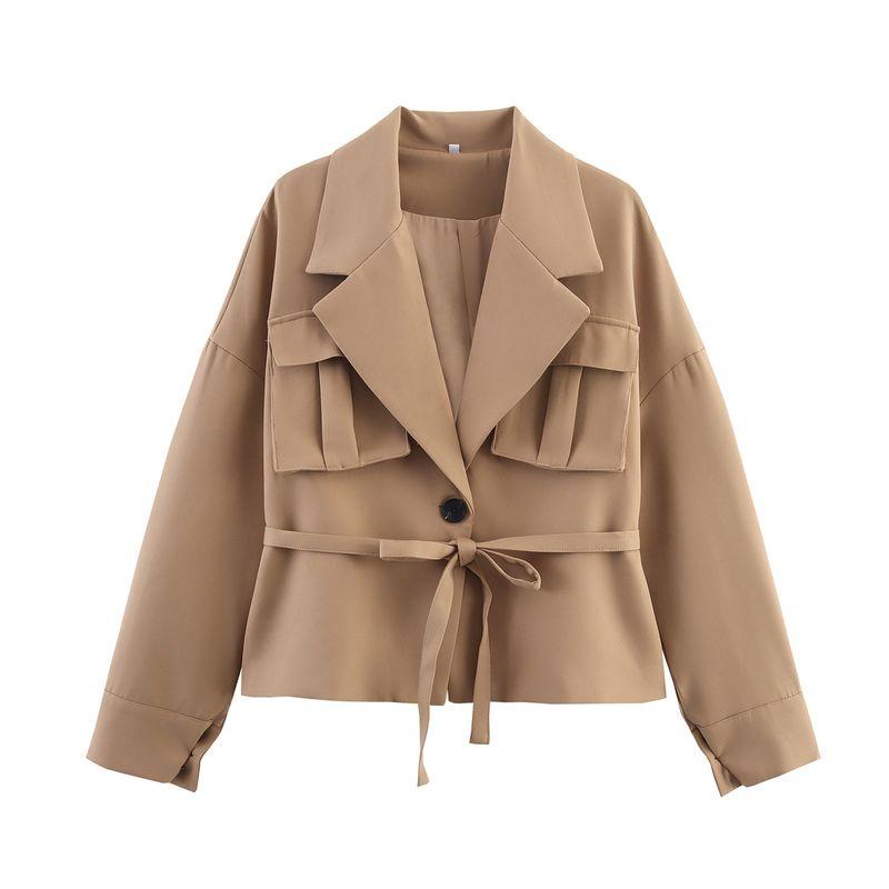 

Берлин Осень Американский Ретро Стильный Трехмерный Карманный Профильный Жакет Пояс Чистый Цвет Короткое Пальто Топ Autumn in Berlin L