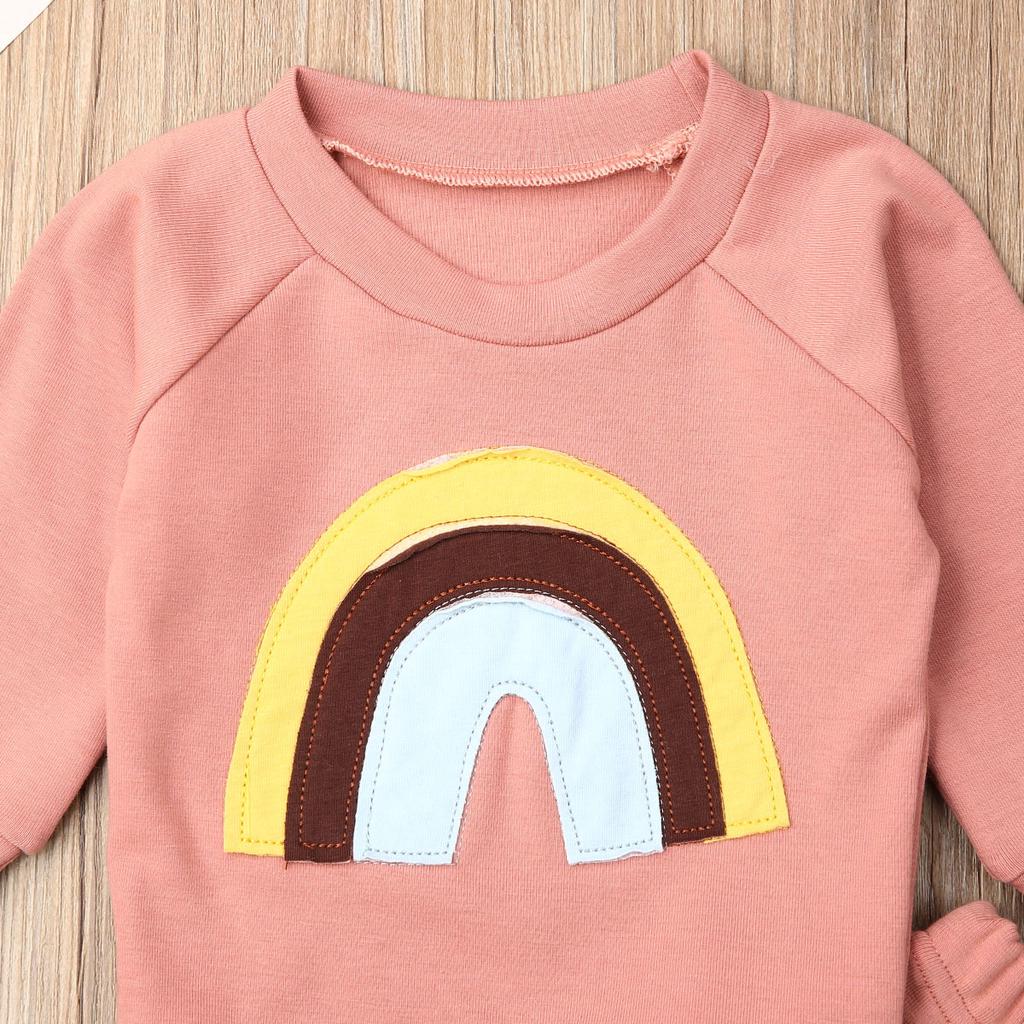 0-3T Neugeborene Kinder Baby Mädchen Kleidung Regenbogen Langarm Tops + Rüschen Hosen Outfits