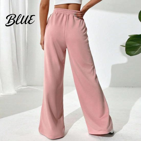 Wide-leg Bottoms Women Pants V-Shaped Elastic High Waist Straight Wide Leg Lounge Trousers Long Solid Color Loose Fit Sweatpants Daily Wear