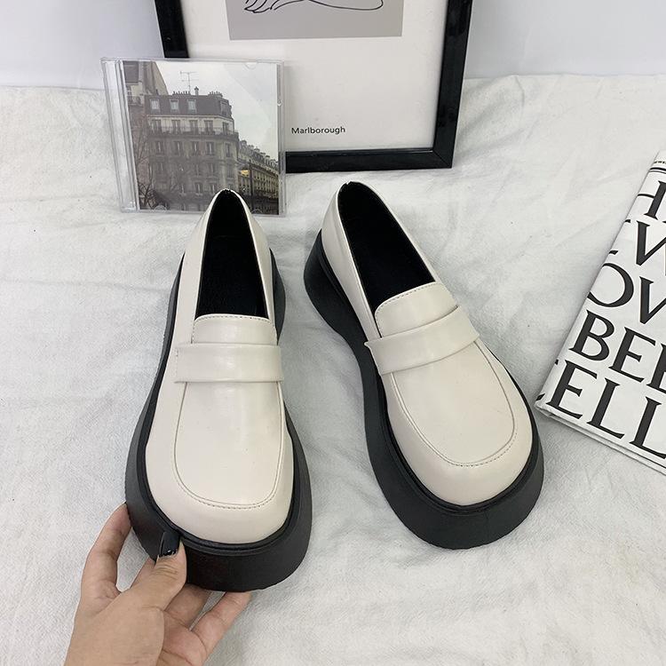 

Маленькие туфли из кожи в стиле ретро на толстой подошве, женские, простые и универсальные, японские, мягкие, повседневные, в студенческом стиле, туфли-лоферы в британском стиле, прилив 35 белый