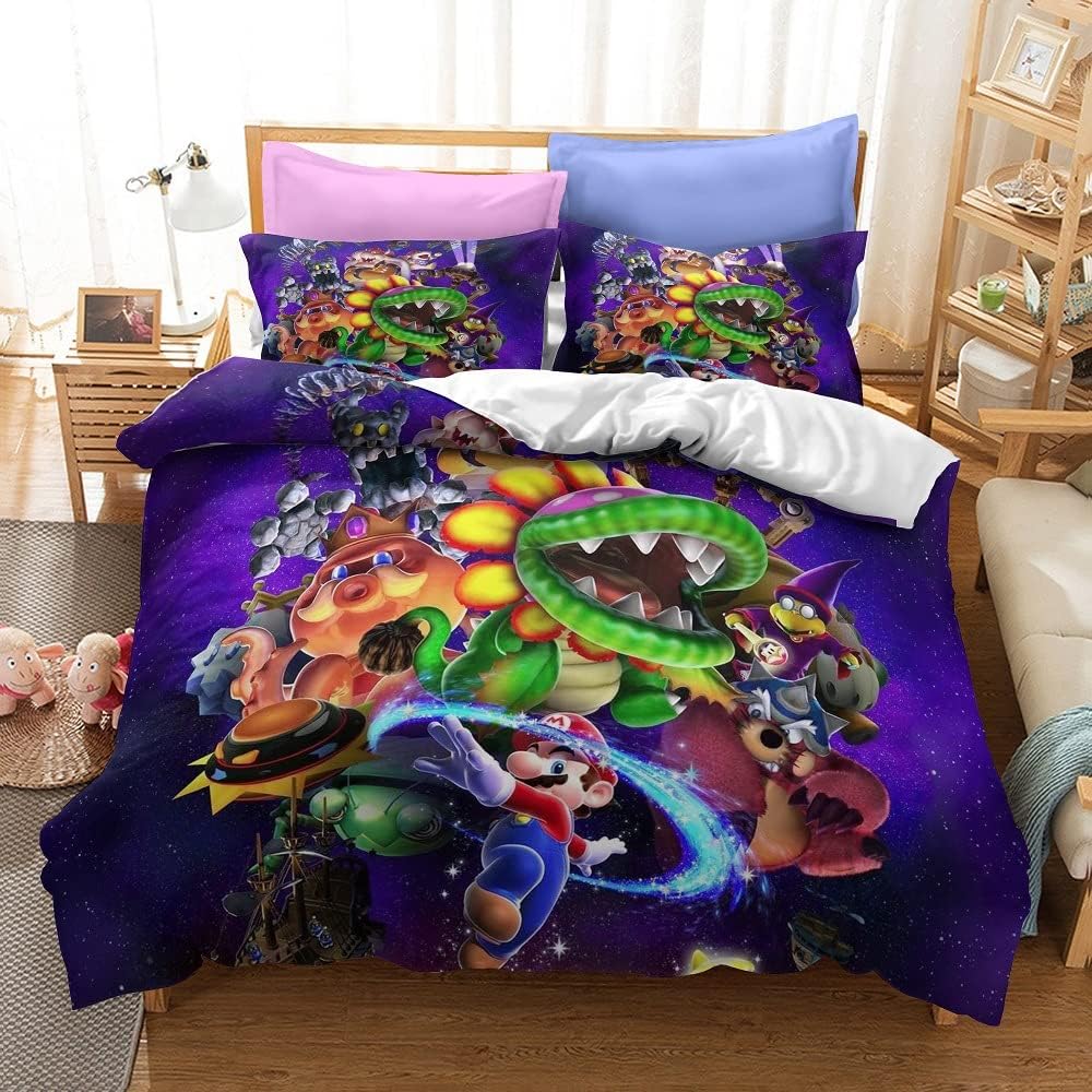 Game M/Arios Duvet Cover Set 2 Pcs For Kid Cartoon Prints Quilt Cover With Zipper, Microfiber Soft Comforter Cover Bedding Sets