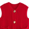 Women Knitting Vest V-Neck Sleeveless Single-Breasted Pocketed Knitting Waistcoat Versatile Solid Color Knitwear