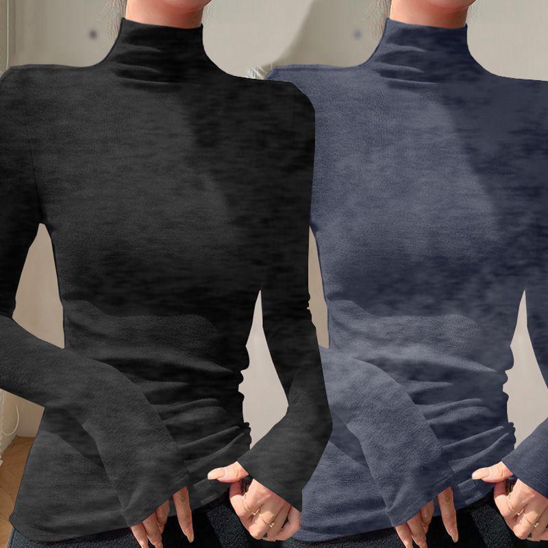 Chic Slim-fit High-neck Long-sleeve Base Layer: Solid Color, Flattering, Versatile Autumn/Winter Top