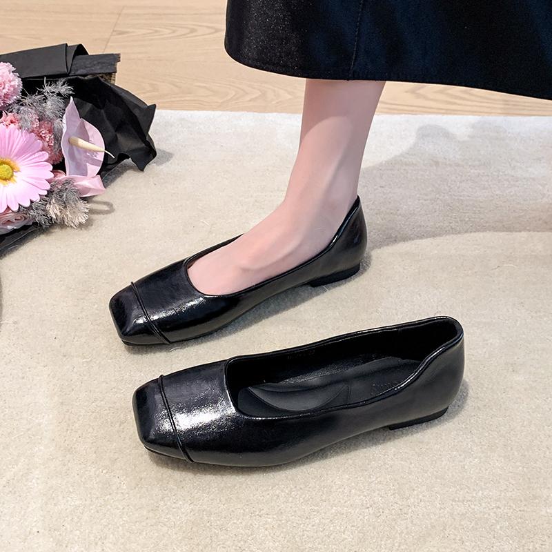 New Women's Genuine Leather Shoes Woman Square Toe Slip-on Loafers Casual Comfort Walk Shoes For Women Daily Outdoors Flat Shoes