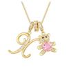 Luxurious Teddy Bear Pendant Necklace with Diamond Inlaid 26 English Letters Charm - European and American Fashion Style