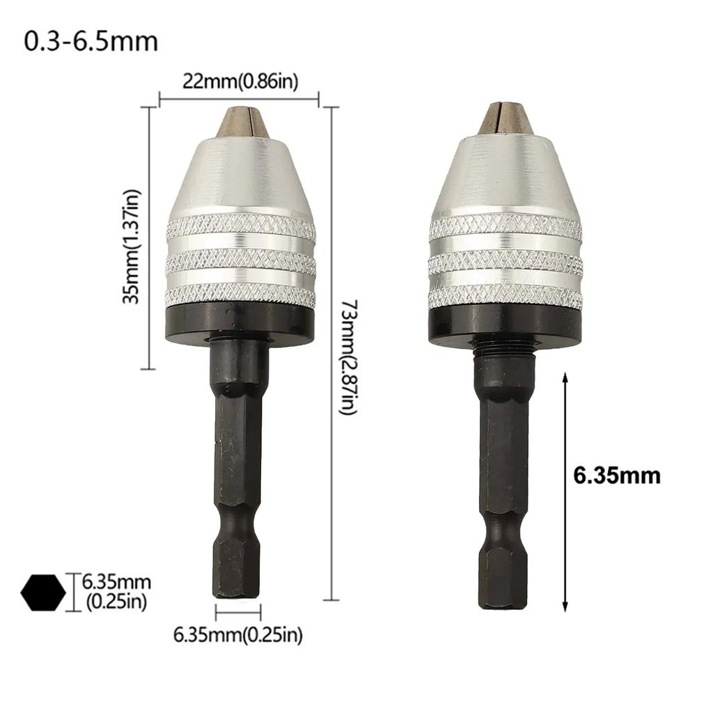 2pcs Keyless Chuck Conversion Adapter Drill Bit Quick Change Driver 0.3-6.5mm Power Tool Parts Accessories