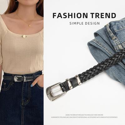 First Layer Belt Women'S Premium Sense French Metal Woven Belt Pin Buckle Belt Women