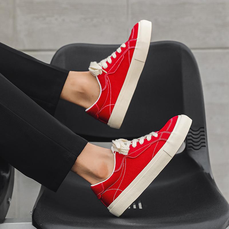 2025 Men's Canvas Flat Shoes Casual Vulcanizing Breathable Thick-soled Youth Cricket student Trend Board Comfort Skateboard Shoe