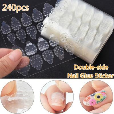 Doppelseitiger Klebeaufkleber, transparent, flexibel, 10 Blatt, künstliche Nagelspitzen, selbstklebender Nagelkleber, 240 Stück/10 Blatt