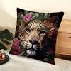 Leopard With Wreath Animals Cushion Cover Soft Short Plush Pillow Cover Smooth Cozy Texture Aesthetic Cushion Case Home Decor