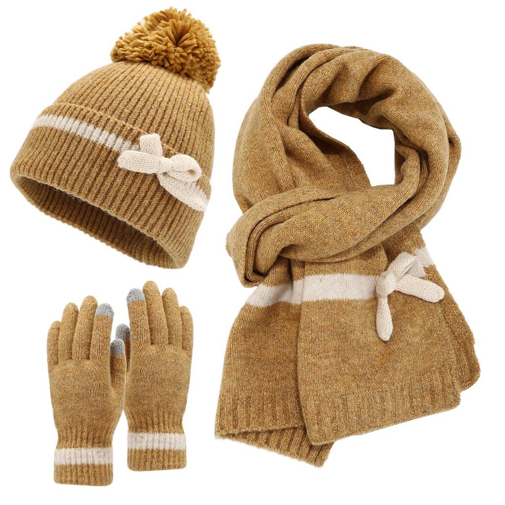 Women Winter Hats Scarf and Gloves Set Knit , Scarf, and with Cute Tie for Ultimate Warmth