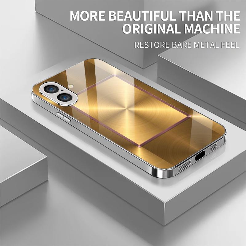 Electroplated Glass Designed Phone Case Gold-patterned Printing Design For iPhone 17 Air 16 15 14 13 12 Pro Max Plus Hard Shell