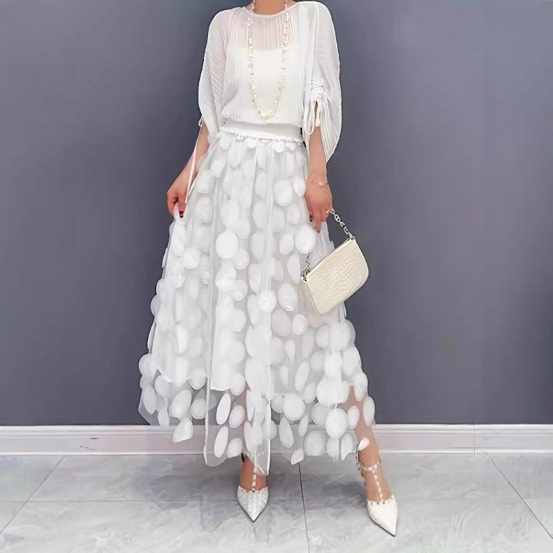 Lente en zomer driedimensionaal decoratief patch-splicing gaas dameskleding medium en lange rok rok met voering