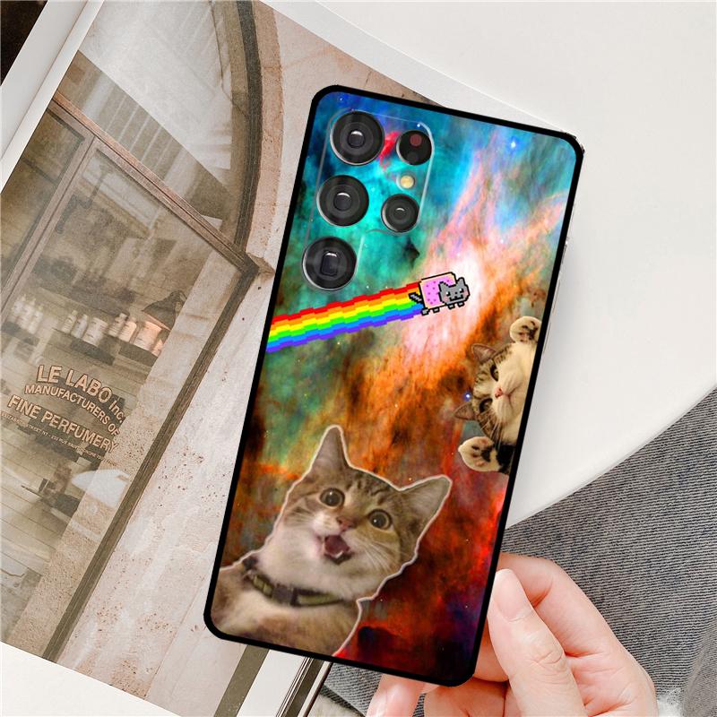 Space Happy Cats Phone Case For Samsung Galaxy S25 Ultra S9 S10 S20 FE S21 S22 S23 Plus S24 Ultra Full Cover