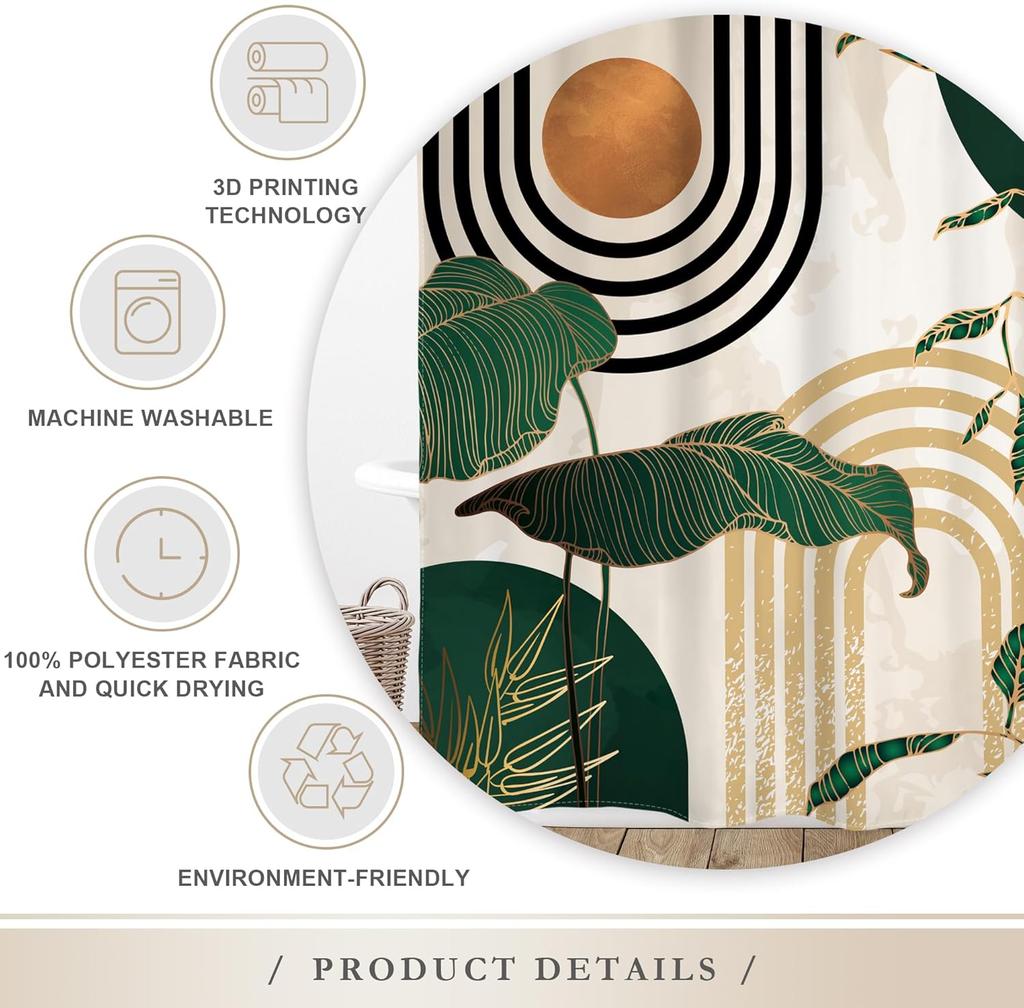 Geometric Nature Shower Curtain: Embrace The Modern Design, Soft Fabric, And Earthy Vibes For Your Stylish Bathroom