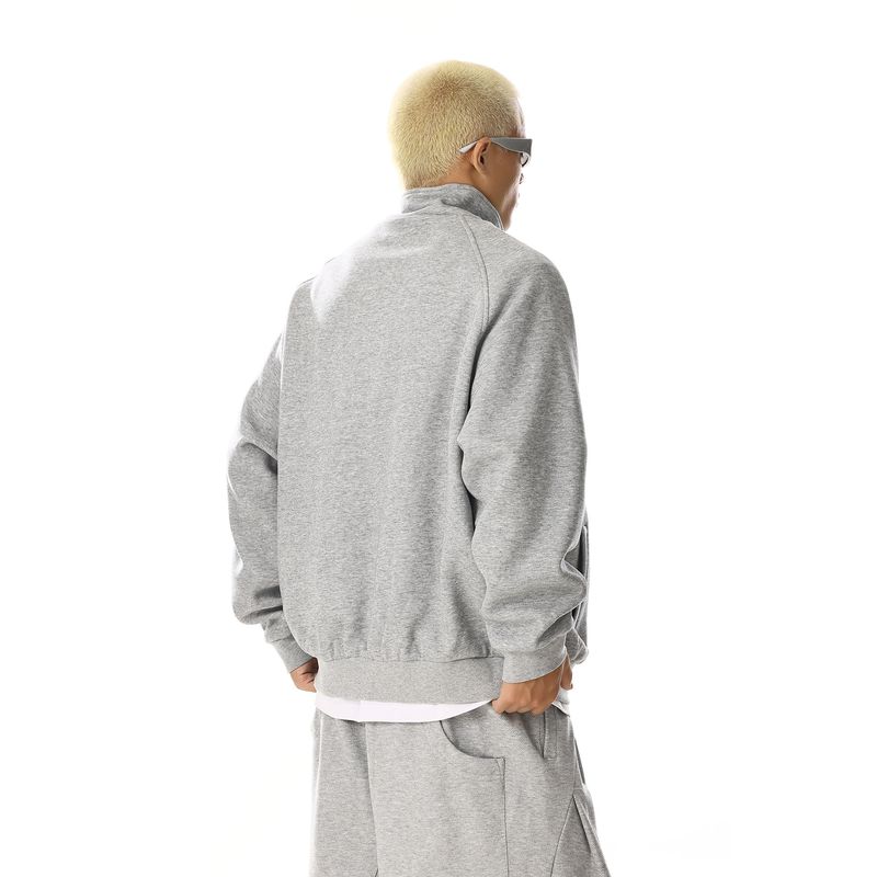 American vintage High Street Zip-up Stand Collar Cardigan Outerwear Men's and Women's Simple Commuter All-Match Loose Sports Hoodie Top