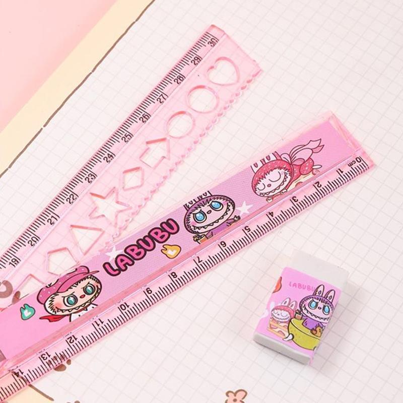 Set Papetărie de Desene Animate Drăguț Labubu în Geantă Creion Riglă Radieră Ascuțitoare Capac pentru Creion Costum Studenți Școală Rechizite de Studiu Cadouri