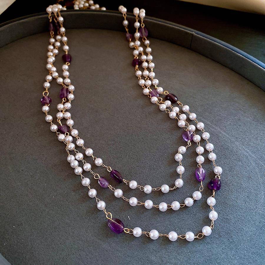 French court style multi-layer stacked amethyst pearl necklace accessories women s fashion sweater chain accessories