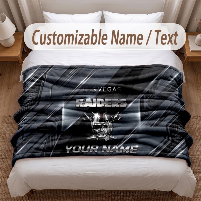 Las Vegas Raiders Bedruckte Flanelldecke Individueller Name Text Weiche Warme Decke für Schlafzimmer Feiertagsgeschenk