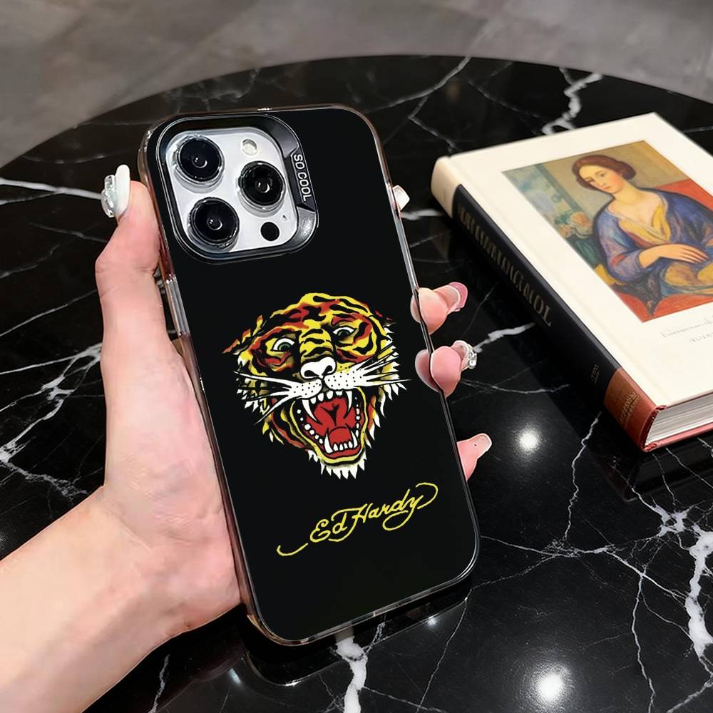 Classic Ed Brands Hardy Phone Case For iPhone 17,16,15,14,13,12,11 Plus,Pro Max,XS,Colorful Silver Black Cover