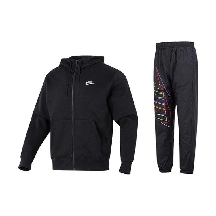 

Nike Однотонная свободная флисовая толстовка с капюшоном и длинные брюки с манжетами на средней талии, повседневный спортивный комплект для мужчин, черный цвет BV2646-010+DX0622-010 M