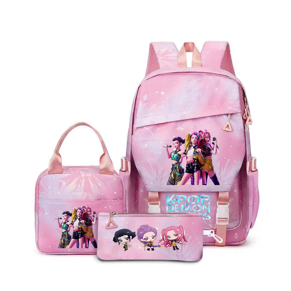3 Piece School Backpack Set for Students Large Capacity Oxford Cloth Schoolbag with Shoulder Strap and Pencil Case
