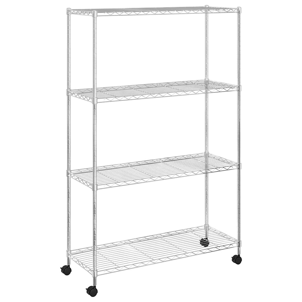 4 Tier Mobile Chrome Wire Shelving Unit 90 x 35 x 142 cm 200 kg Capacity