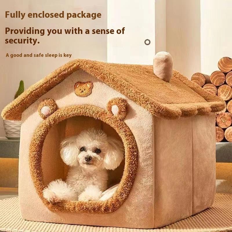 Haus-Stil Haustierbett für kleine Hunde & Katzen - Ganzjahres-Abnehmbar Waschbar Hundehütte Winter Warm Teddybett Haustierbedarf