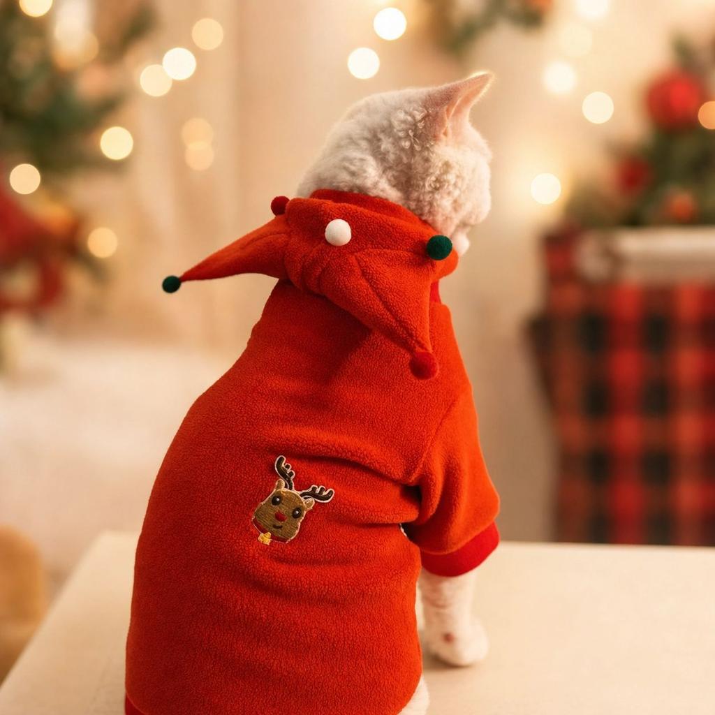 2026 Sphinx hairless cat German cat clothes Christmas New Year atmosphere fleece hoodie dog kitten coat