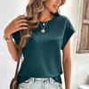 Ladies Summer Short Sleeve O Neck Solid Color Jacquard Plaid Pullover T Shirt Top