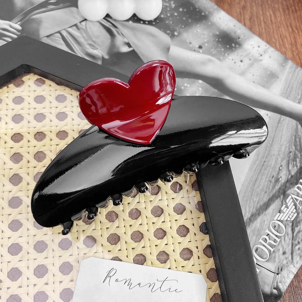 New Candy Color Love Heart 5.11" Big Size Hair Claw Clips for Women Girls Elegant Geometric Plastic Spring Summer Headwear Gift
